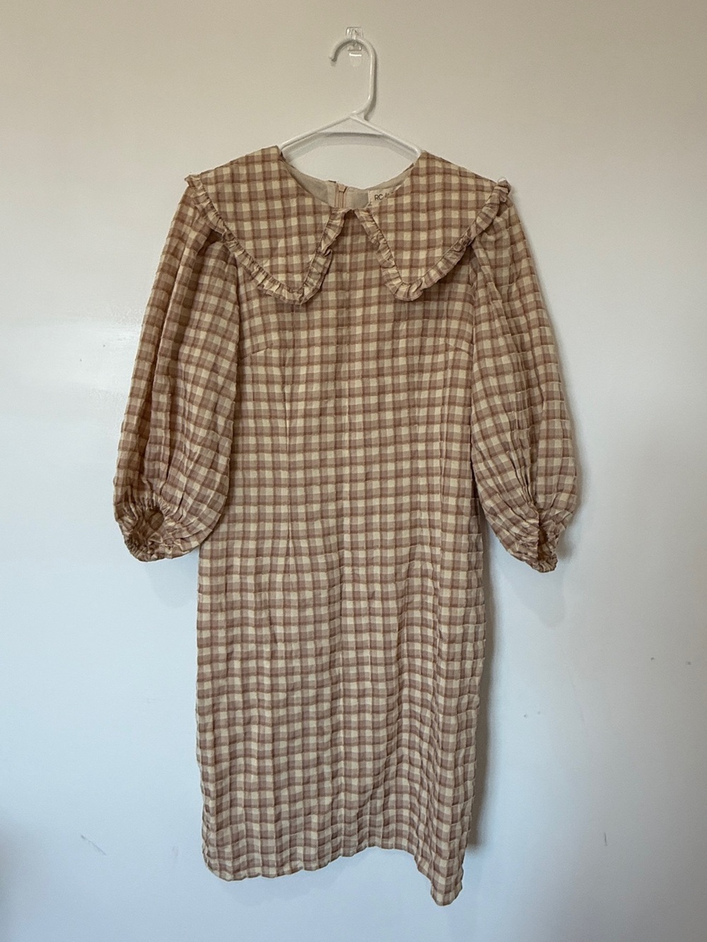 Roolee Beige Plaid Peter Pan Collar Midi Dress